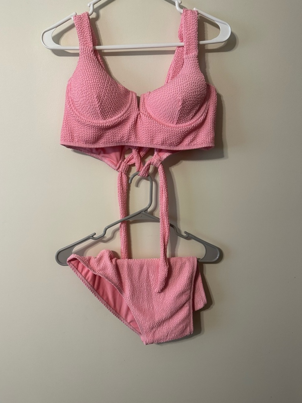 Pink Lily Textured Pink Bralette & Brief Set